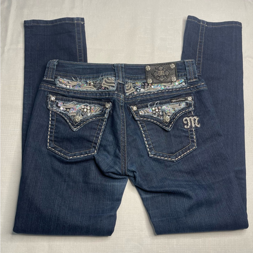 Miss Me Women's Dark Blue Skinny Jeans with Embellished Back Pockets